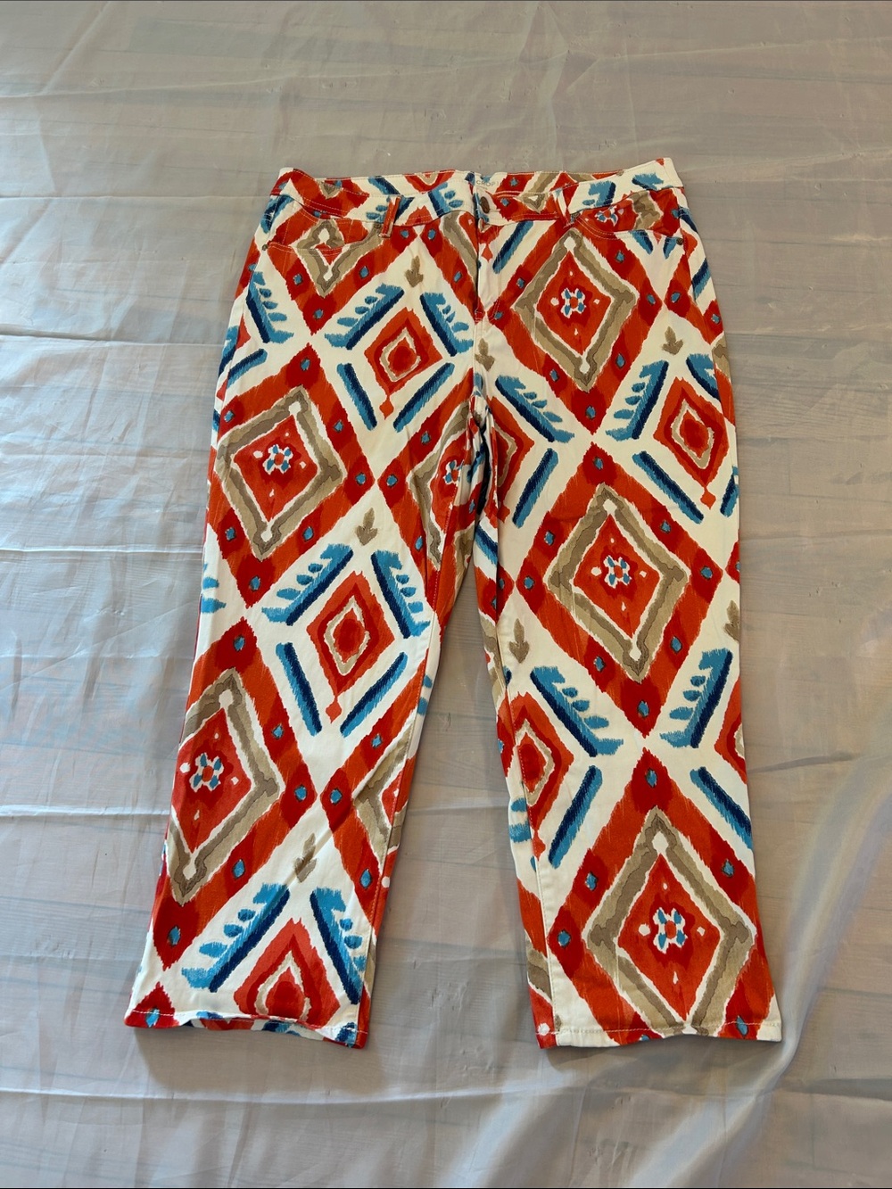 Chico's Colorblock Ikat Crop Pants - Red, Blue, White